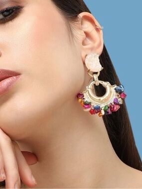 Boho Rainbow Gem Statement Earrings